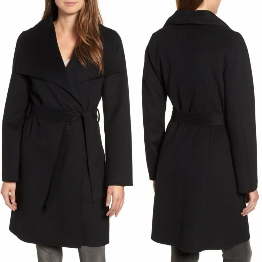 NWT Tahari Ellie Double Faced Black Wrap Coat